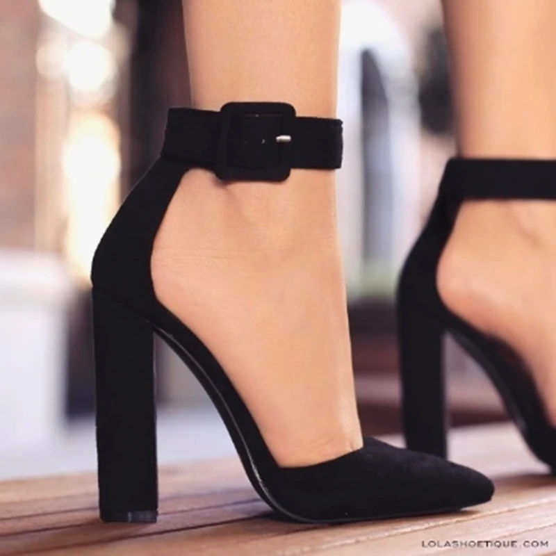2018 Woman Shoes Ankle Strap Platform Sandals High Heel Pointed Toe Black Pumps Summer Lady Footwear | Обувь