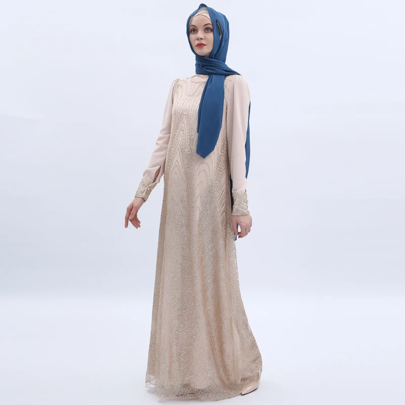 Женское вечернее кружевное платье в мусульманском стиле из Дубая с блестками 2019 |