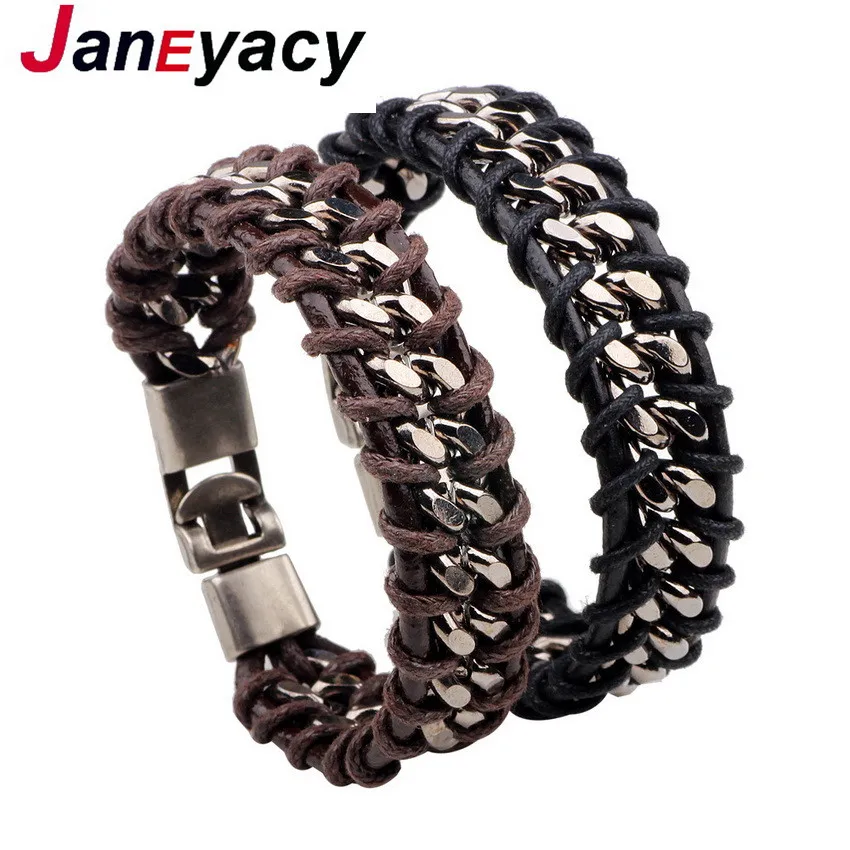 

JANEYACY HOT New Jashion Leather Bracelet Leisure charm Chain Handmade Men 's Bracelet Retro Style Bracelet