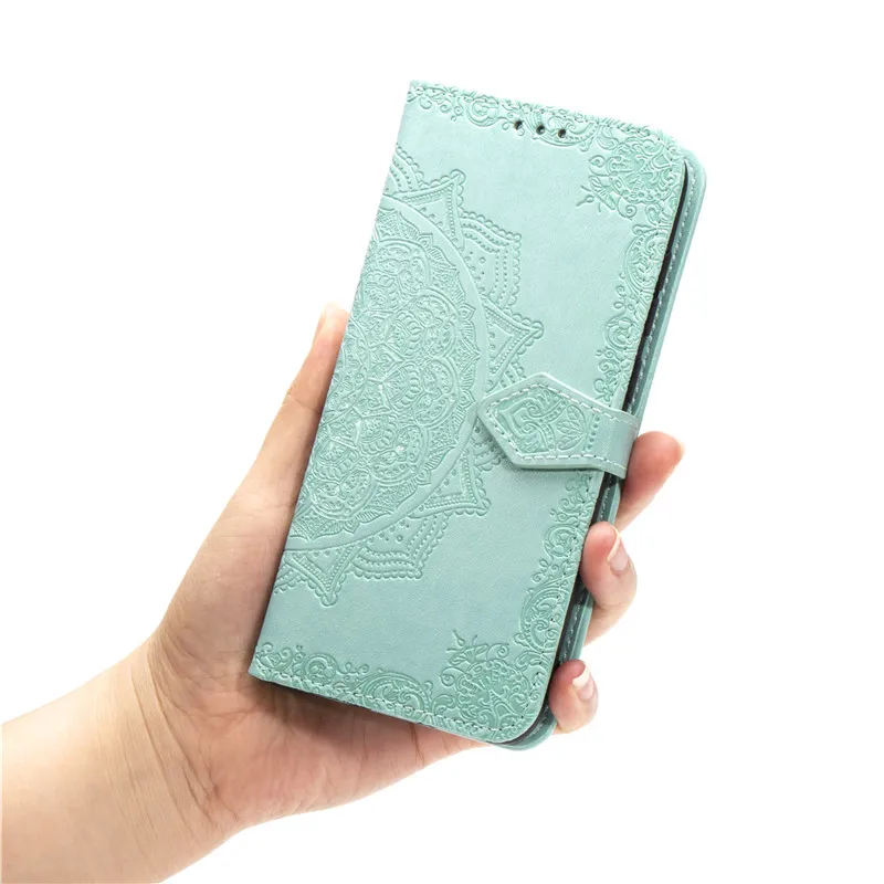 green case WeeYRN 3D тисненый Мандала Цветок Кожаный чехлы чехол на Xiaomi Redmi note 6 7 Pro Роскошный кошелек полный Чехол на Redmi note 7 note 6 Сяоми ксиоми Редми Ноут 7 6 про флип-чехол - Цвет: green case