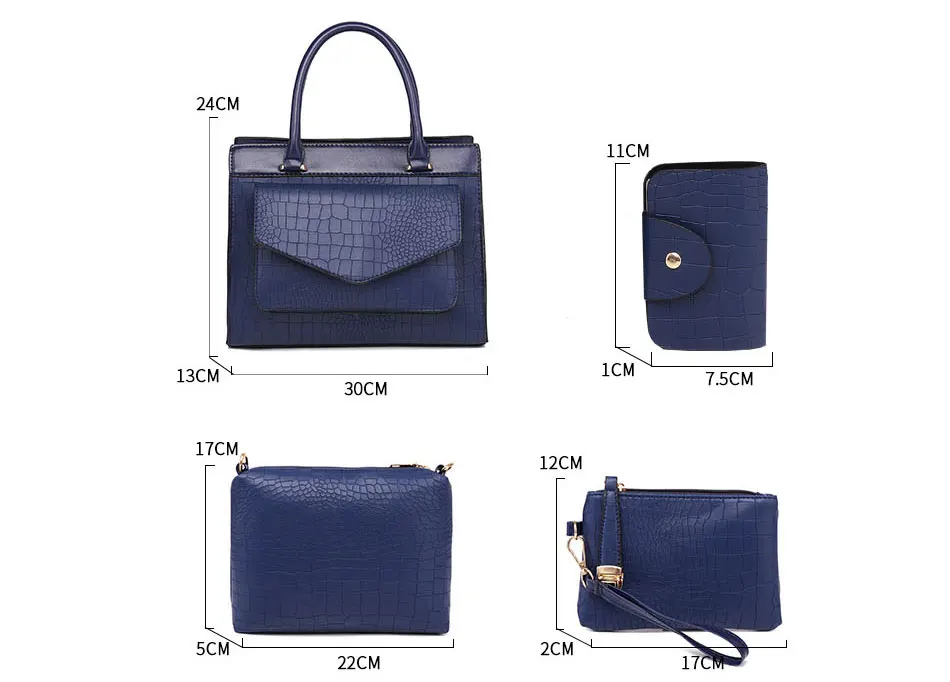 4 шт., набор женских сумок с крокодиловым узором, дамская модная сумка через плечо из искусственной кожи, сумка через плечо для женщин, кошелек, сумка для карт