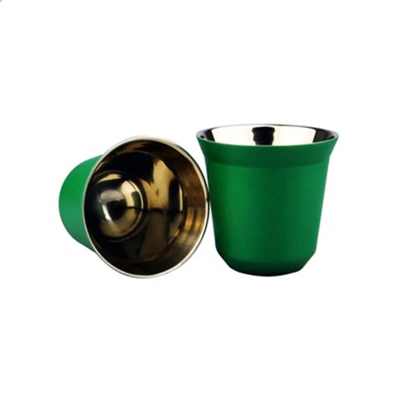 2 шт Nespresso чашки Эспрессо итальянская нержавеющая сталь кофе Nescafe с двойными стенками термокапсулы кофейная кружка - Цвет: Темно-серый