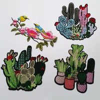 high quality birds patches for clothing 3d cactus embroidered patches diy iron on flowers parches embroidery applique plants