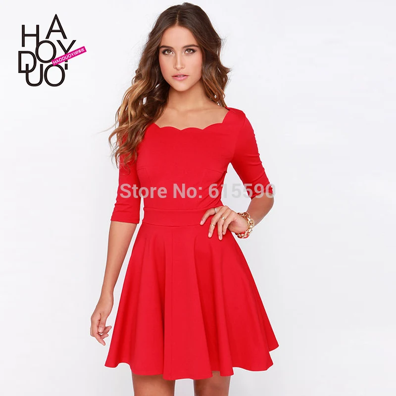 2015 Women's Sexy dress spring and summer ladies Slim scallop boat neck tunic A XS-XXL | Женская одежда
