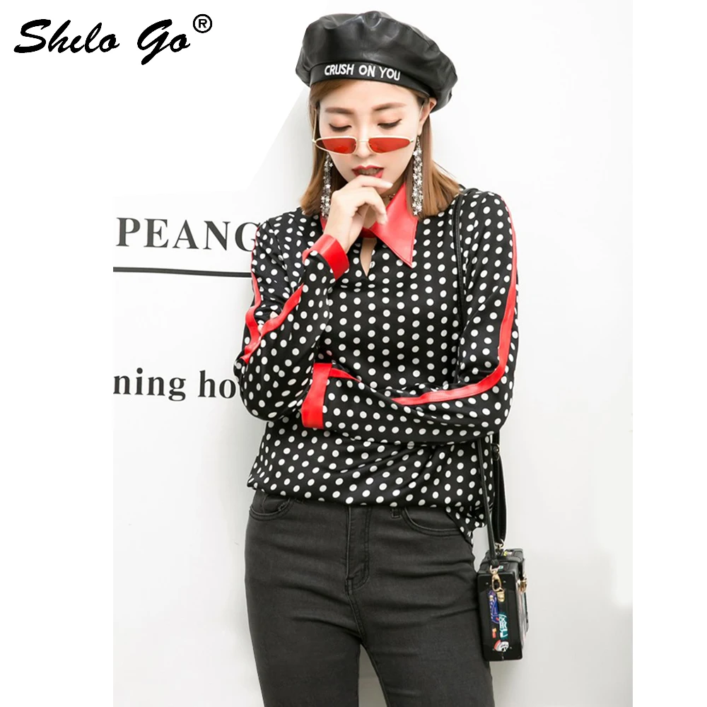 Женские кожаные блузки в горошек уличная одежда из натуральной овчины с длинным