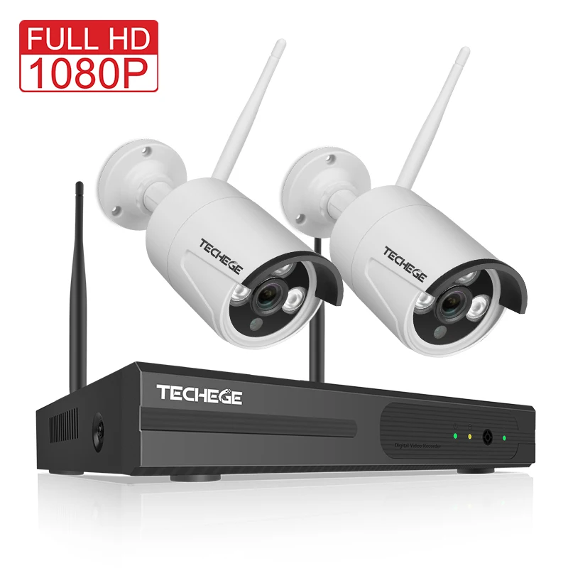 Techege 4CH wifi система видеонаблюдения Беспроводной NVR комплект 2 шт. 1080P HD IP камера 2MP наружная Водонепроницаемая домашняя система видеонаблюдения - Цвет: 1080P White