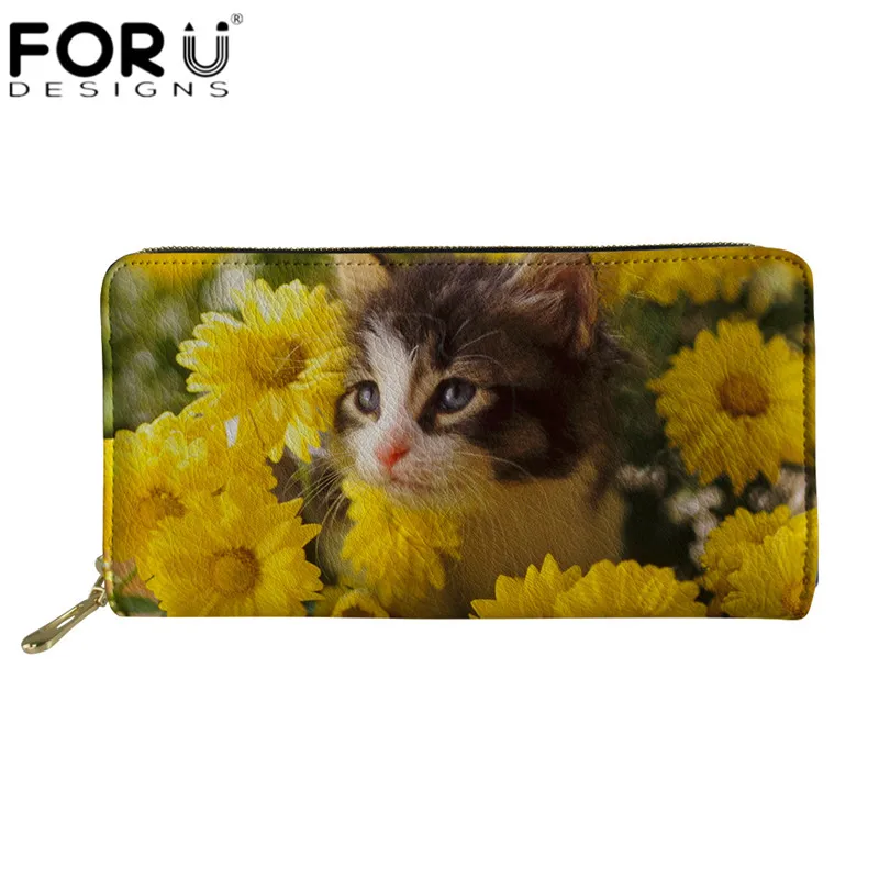 FORUDESIGNS/ модный кошелек для женщин с милым животным котом, 3D принт, Длинные кошельки из кожи, женские водонепроницаемые кошельки из искусственной кожи для девочек, кошельки для телефона - Цвет: HK109Z21