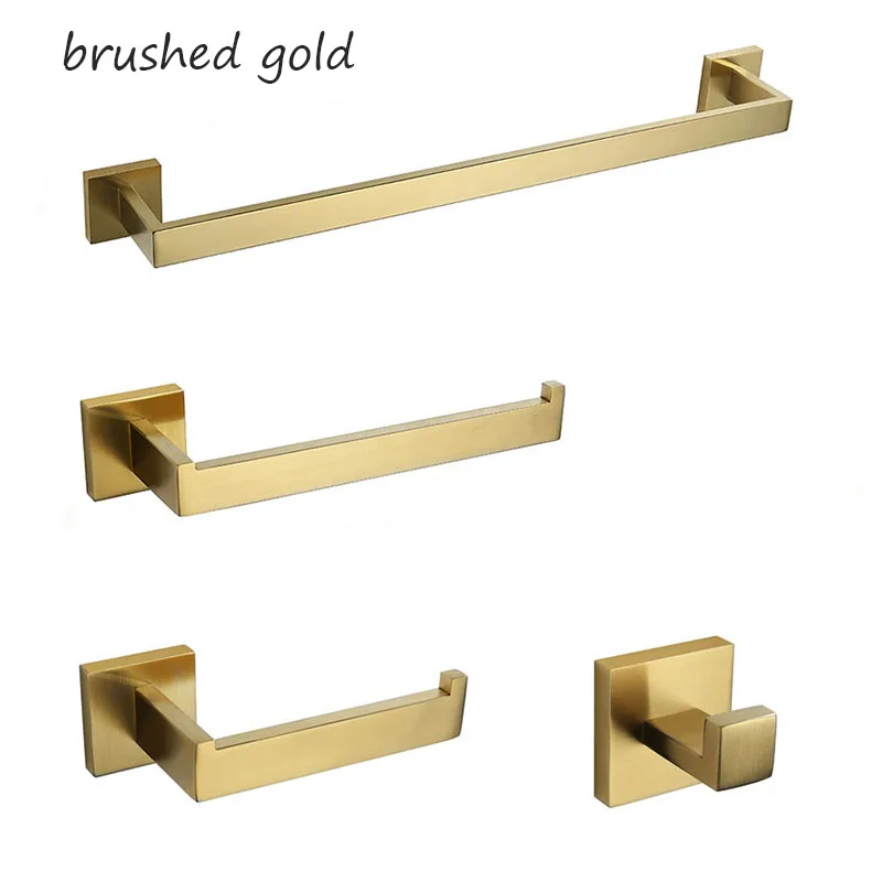 gold 4 piece Черный& Матовый Золотой и хромированный держатель для полотенец Полотенца кольцо туалет Бумага держать халат крючок, Товары для ванной Ванная комната оборудования 4 предмета в комплекте - Цвет: gold 4 piece
