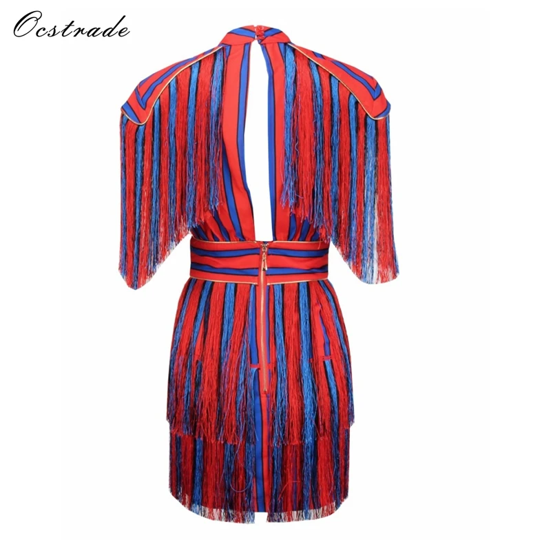 Женское вечернее платье с коротким рукавом Ocstrade красное и синее мини в полоску