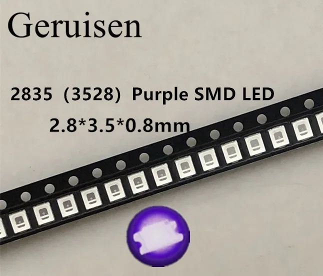 2835 3528 SMD УФ светодиодный фиолетовый шарик 395-410нм Ультрафиолетовый светильник SMT 200