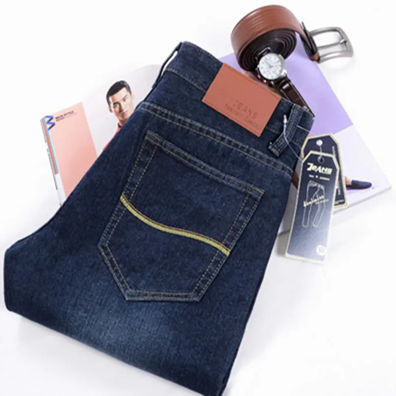 Мужские повседневные джинсы прямые брюки из денима классические однотонные для