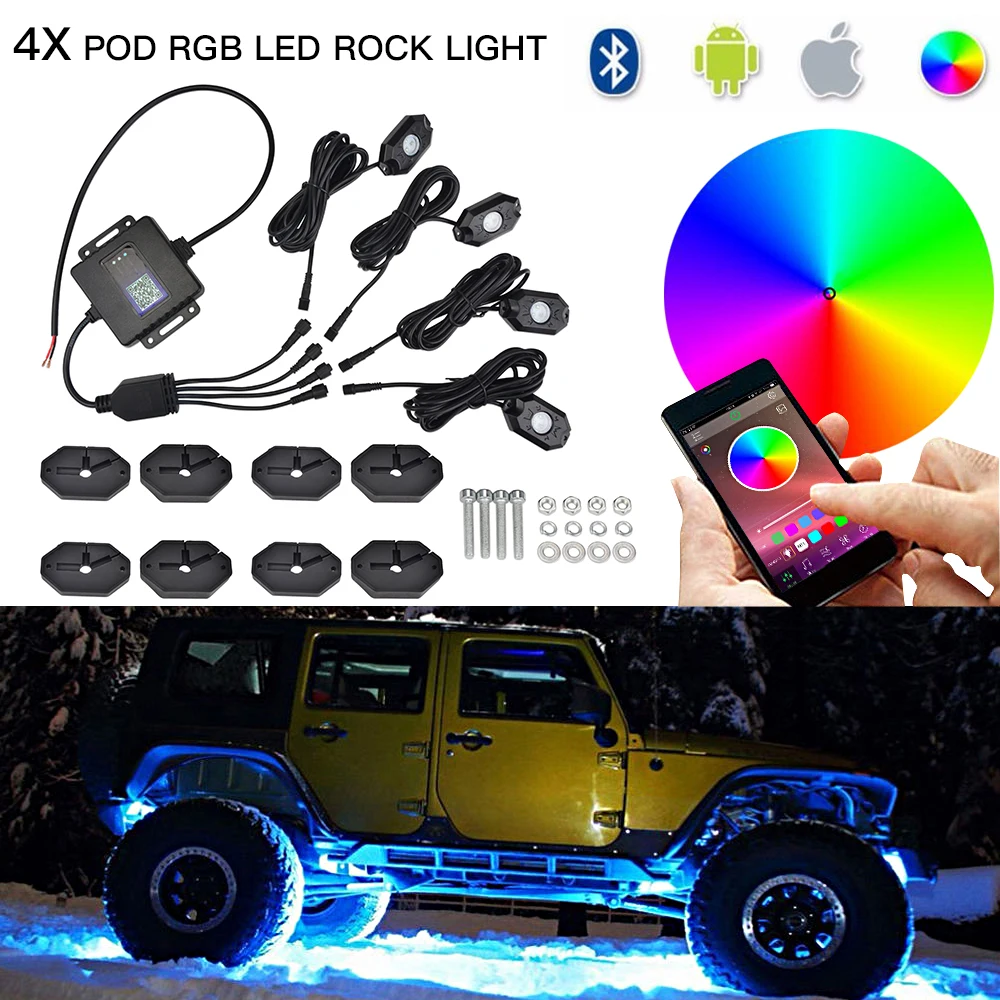 H2CNC RGB светодиодный Pod Рок Огни Bluetooth многоцветный приложение неоновые IP67 светодиодный светильник комплект 4/6/8 накладки для Jeep грузовых автомобилей ATV внедорожник автомобиль Лодка