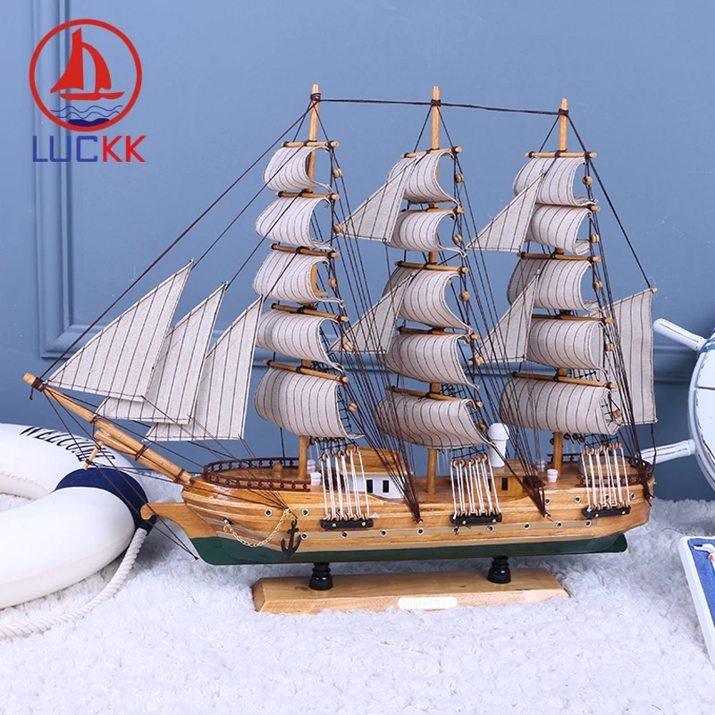 

LUCKK 60 50 33 CM Handmade Retro Wooden Model Ships Home Interior Decoration Army Green Room Wood Craft Office Nautical Ornament