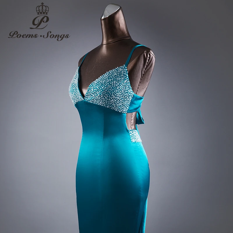 Poemssongs очень сексуальный стиль спины яркий сатиновый Вечерние платья Вечернее
