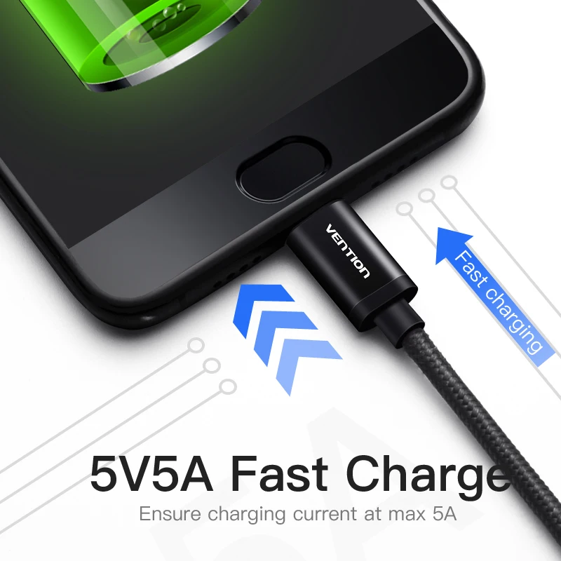 Кабель Vention 5A USB 3 1 type-C для huawei P10 P20 Pro mate9 pro mate10 USB-C кабель быстрой зарядки C передачи