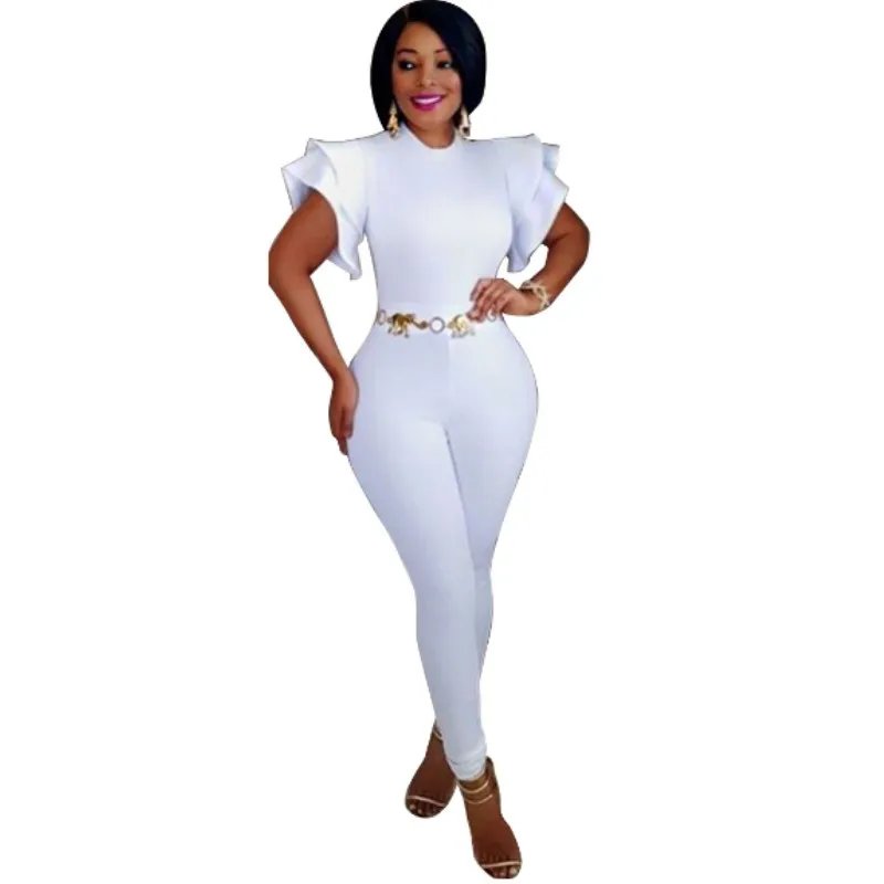 Облегающие длинные штаны комбинезоны сексуальные белые женские 2017 г. модные