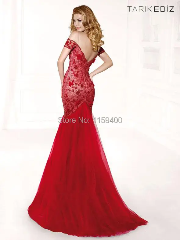 Red prom dress 2014 new cap sleeve Lace applique backless slim sexy V-neck mermaid | Свадьбы и торжества