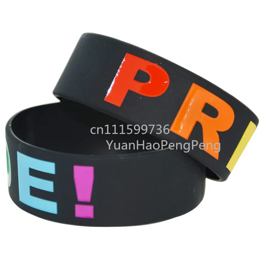 25pcs/lot Gay Pride Rainbow Colour Logo Silicone Debossed Filled in Wristband Bracelet |