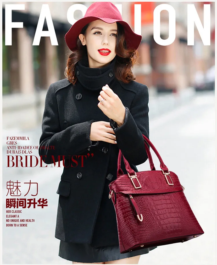 3 шт. женские сумки новая мода Аллигатор дизайн искусственная кожа на плечо