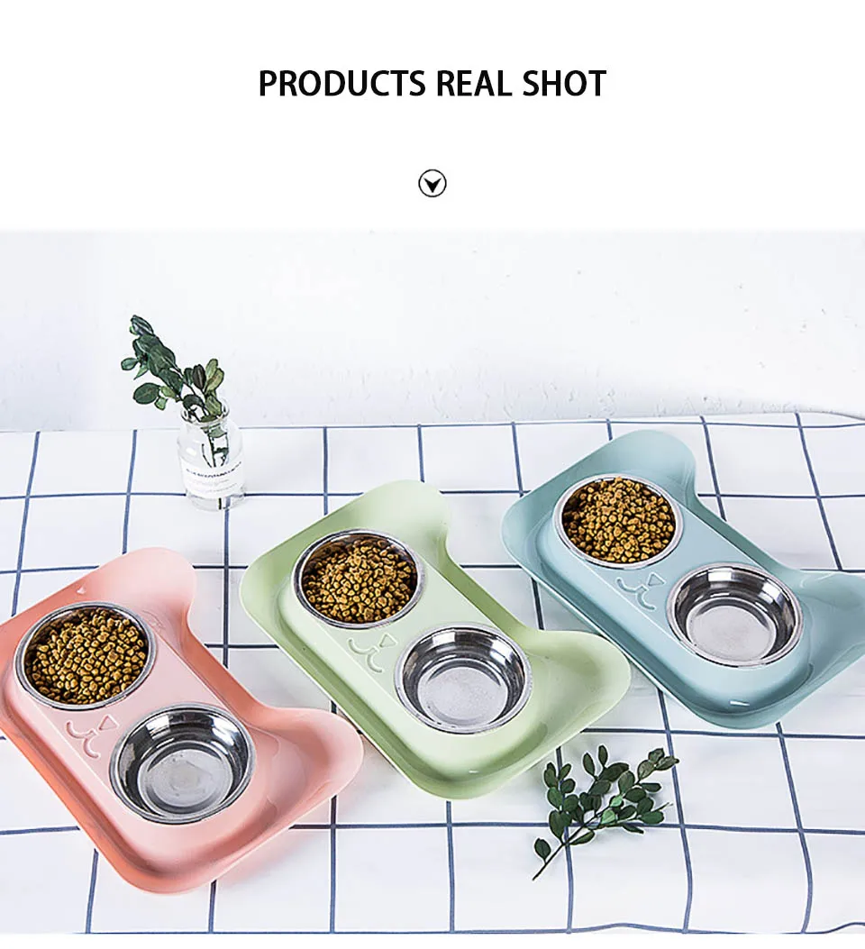 Cat Double Bowl High Quality Universal Pet Cat Feeder Teddy Food Bowl Stainless Steel Pet Supplies Cat Water Food Bowl