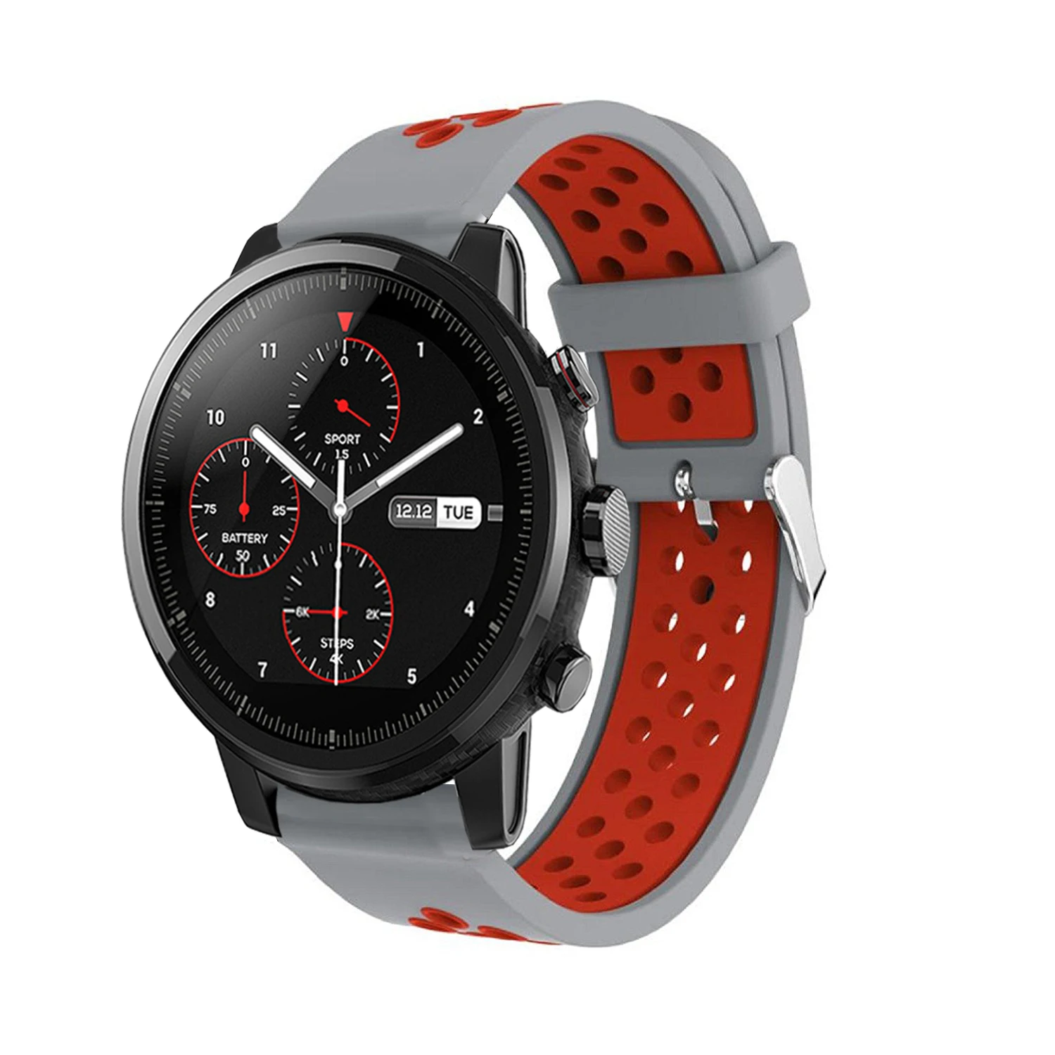 gray red 22 мм спортивные силиконовые часы ремешок для Xiaomi Huami Amazfit Strato спортивные часы 2 Смарт часы заменены Пряжка ремешок - Цвет: gray red