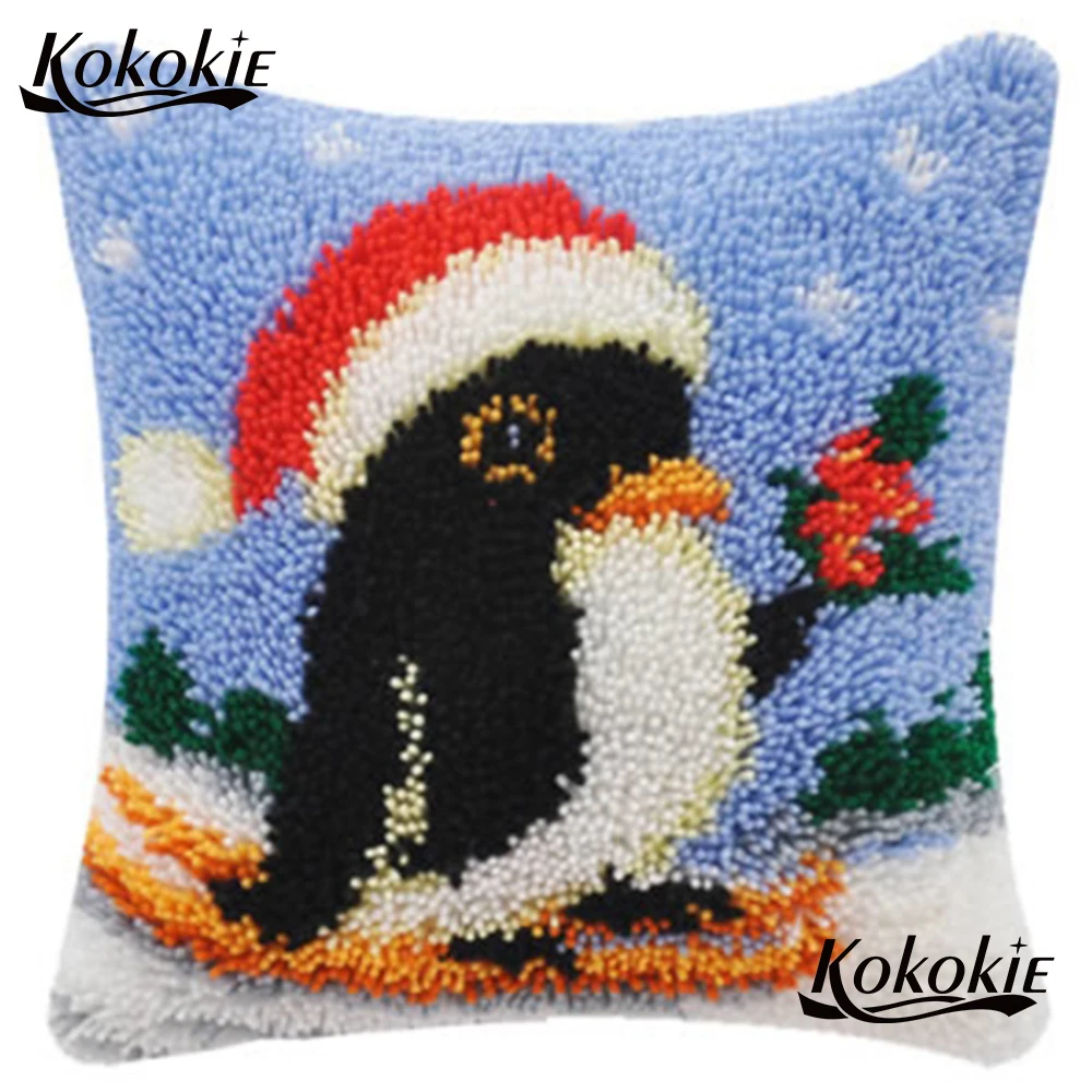 

Latch hook pillow counted cross stitch kits for embroidery Crocheting Rug Yarn Needlework penguin cushion mat 3d carpet gift