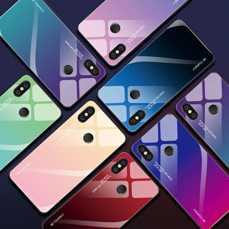 Градиентный чехол из закаленного стекла для Xiaomi Redmi Note 5 6 Pro Pocophone F1 Mi8 Mi A2 Lite 6X 5X A1 7 9