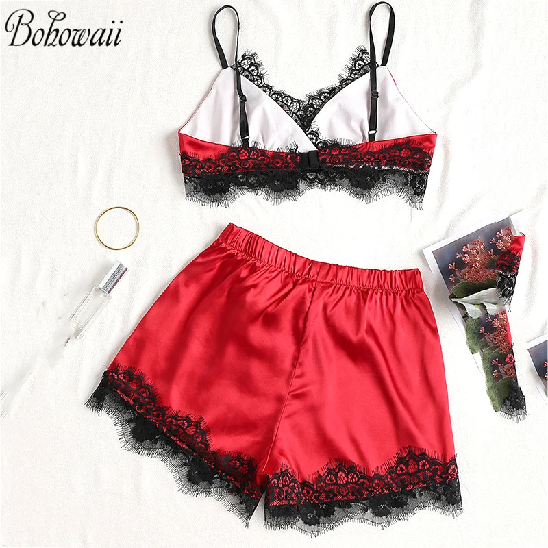 Женская кружевная Пижама BOHOWAII комплект нижнего белья с бретельками и трусиками |