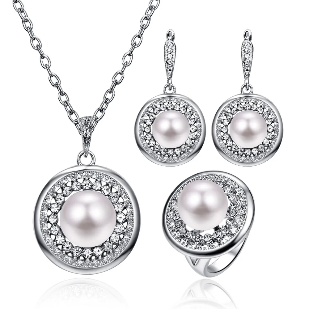 Комплект из колье серёг и кольца с кристаллами|necklace earring ring sets|jewelry sets for womenparty jewelry
