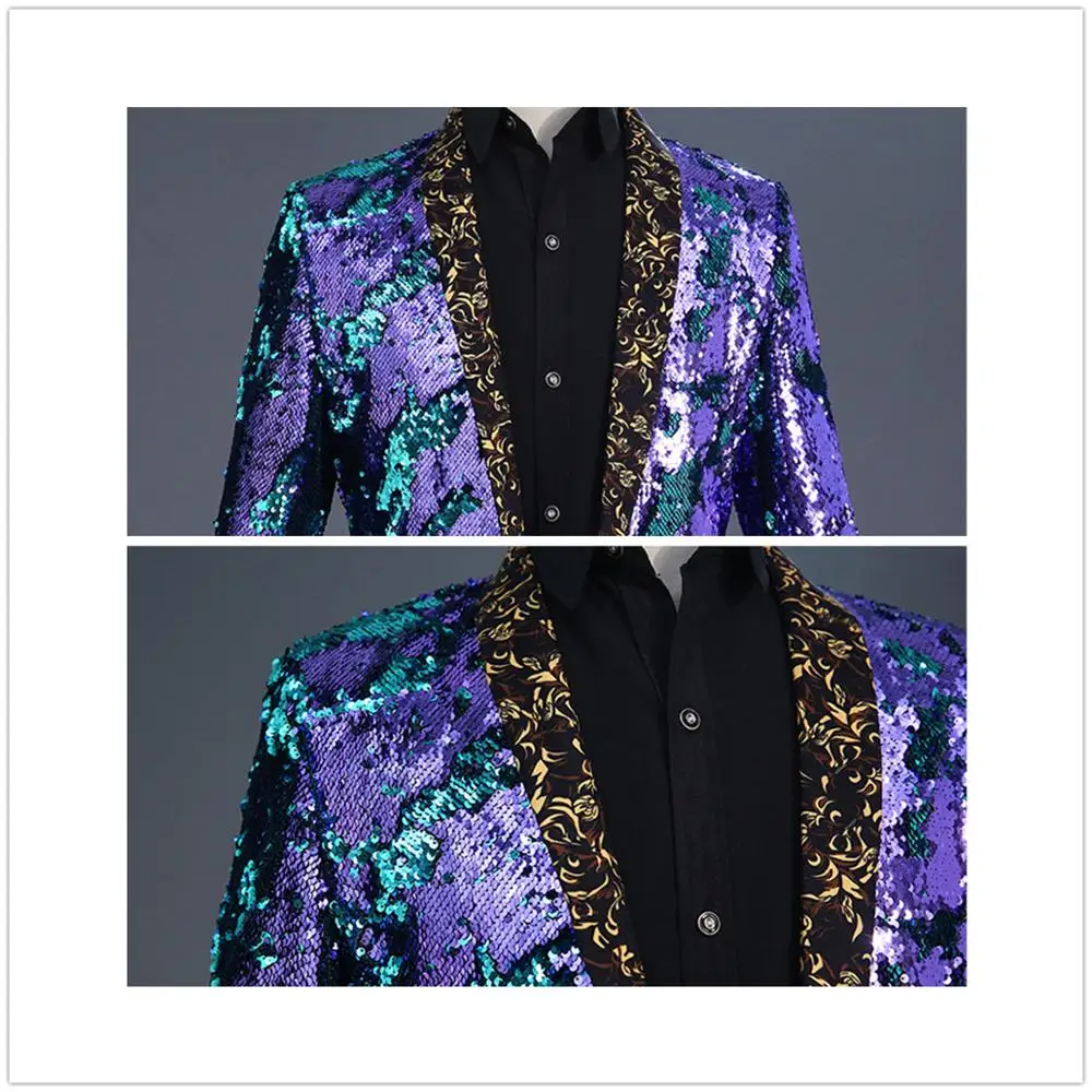 

Luxury Royal Blue Sequin Dress Blazer Men Nightclub Stage Shawl Collar Mens Suit Jacket Wedding Party Stage Blazer Masculino 2XL