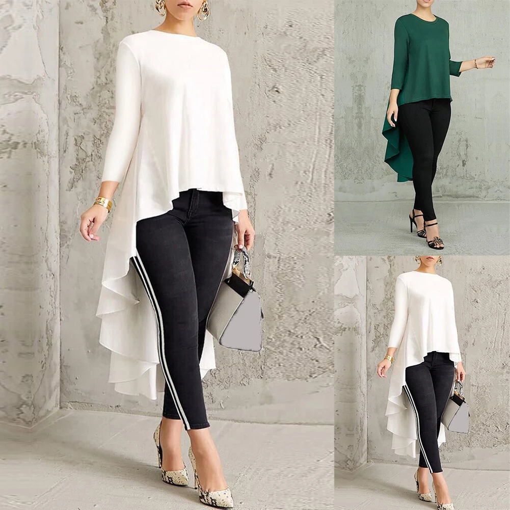 Женская однотонная Повседневная футболка с коротким рукавом 3/4 и круглым вырезом