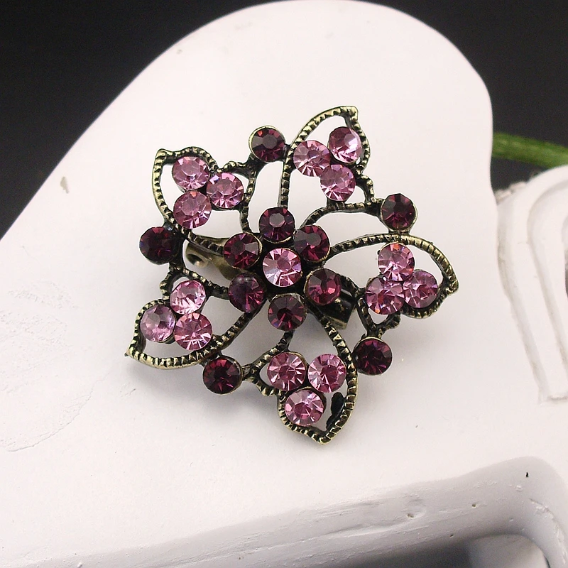 Маленькая недорогая модная элегантная фиолетовая страз бронзовая с цветком для
