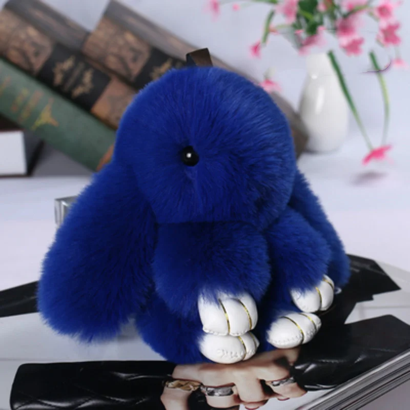 

15cm Cute Pluff Bunny Keychain Rex Rabbit Fur Chains For Women Handbag Toys Soft Doll Pom Lovely Pompom Keychain