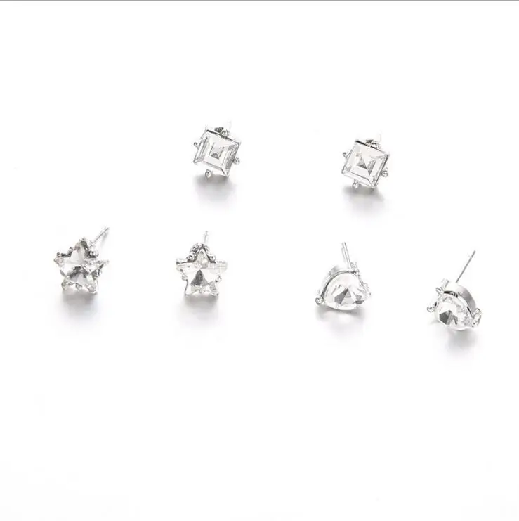 Модные 3 пар/компл. с украшением в виде кристаллов форме сердца серьги-гвоздики