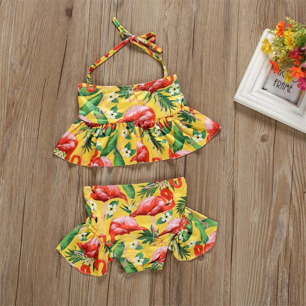 Купальник для маленьких девочек с бантом и фламинго детский купальник бикини