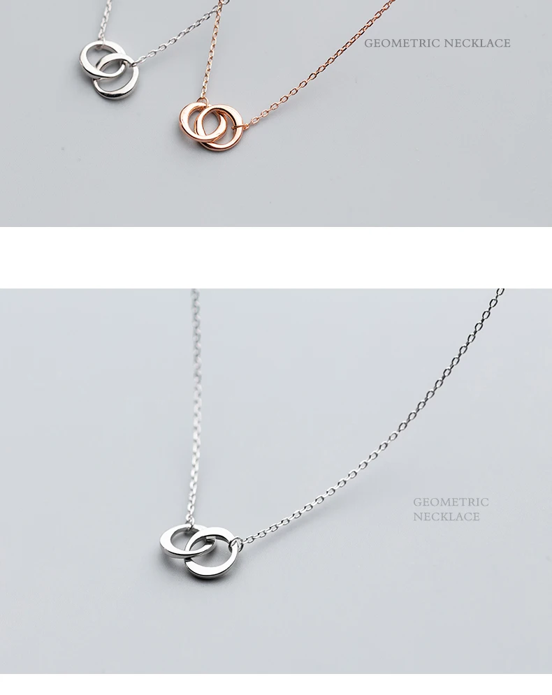 ABC Серебро S925 мода простой два кольца Пряжка Кулон delicada para Siempre Mujer воротник regalo круглый воротник цепь