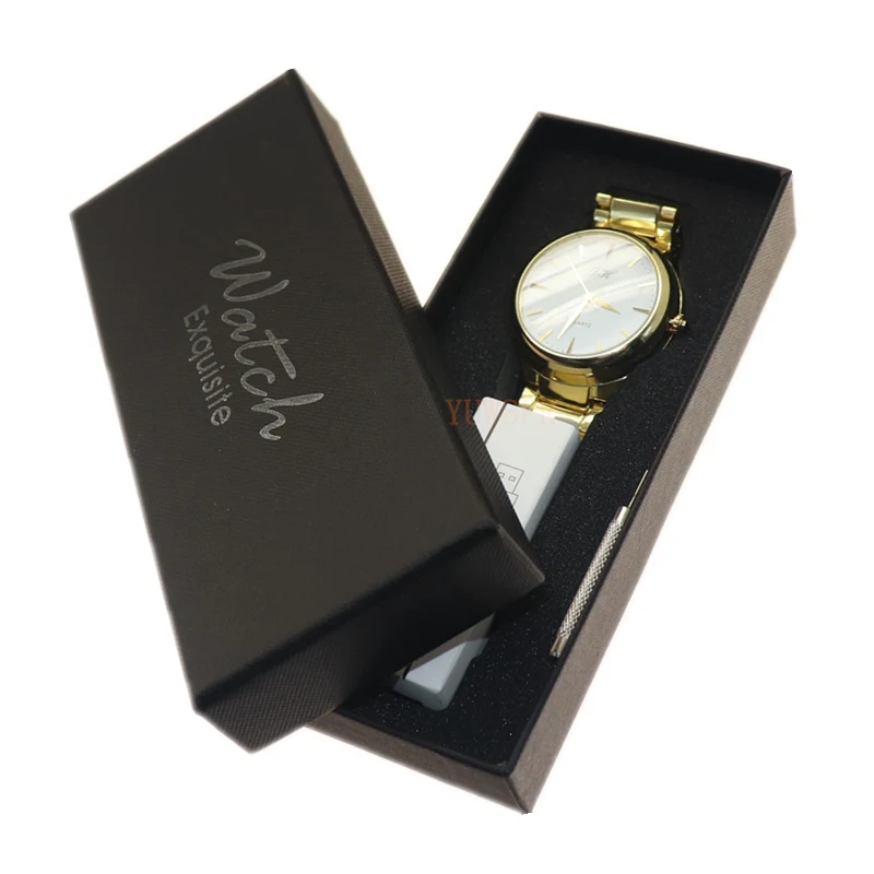 gold white with box Мужские часы с прикуривателем, USB перезаряжаемые ветрозащитные беспламенные гладкие часы из нержавеющей стали, мужской подарок на день рождения, colck JH329 - Цвет: gold white with box