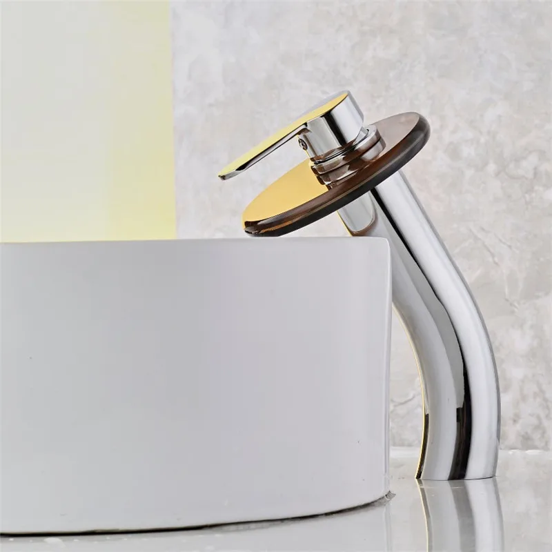 Смеситель для раковины со стеклянным водопадом ванной комнаты смеситель горячей