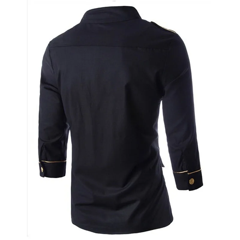High Quality 2022 Fashion Spring Autumn Wind Gold Epaulettes Decorations Black Seven Points Sleeve Shoulder Strap Men\'s Shirts