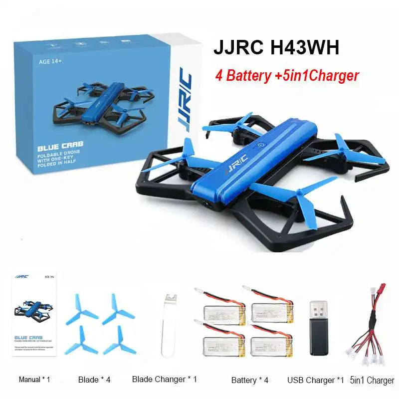 4battery5in1 Line JJRC H43WH H43 складной Дрон 6 оси мини Дрон WI-FI FPV HD Камера Квадрокоптер с дистанционным управлением с удержания высоты G-sensor радиоуправляемого вертолета vs H37 - Цвет: 4battery5in1 Line