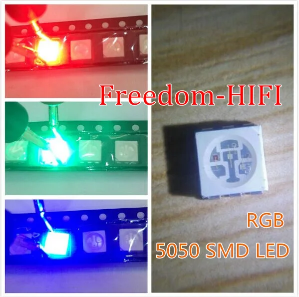 10 шт. smd5050 LED SMD 5050 RGB чип PLCC 6 триколор красный зеленый синий светодиод