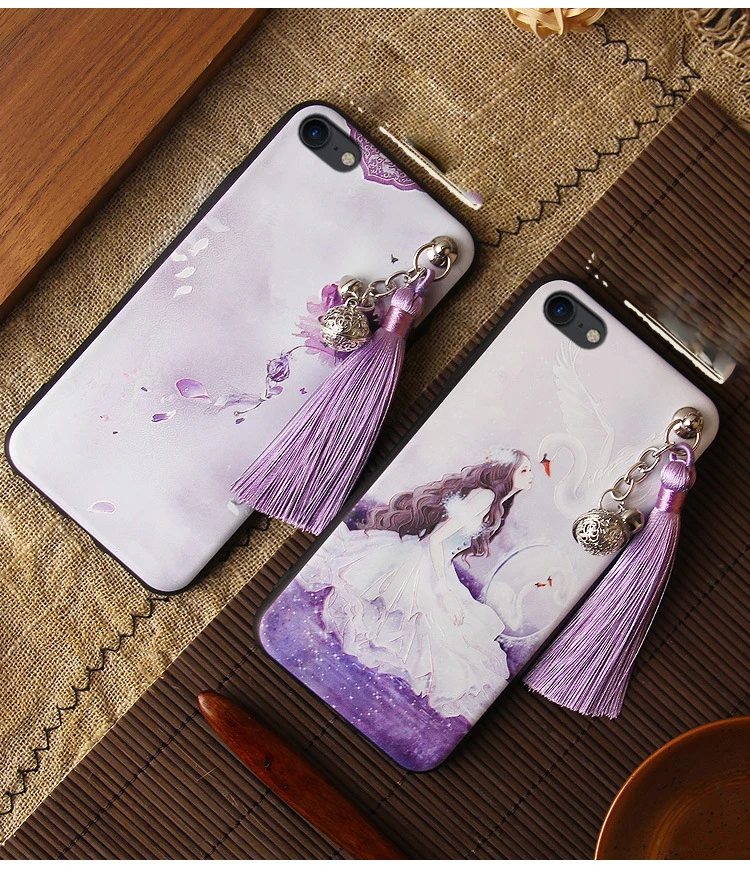 3D рельефный чехол для iPhone 11 Pro Max XS XR X 10S 7 8 6 6S Plus чехол тиснение колокольчик-кисточка противоударный мягкий чехол для Apple XS Shell