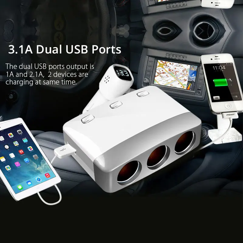 VANJEW C13 адаптер для автомобильного прикуривателя 120 Вт с двумя портами usb