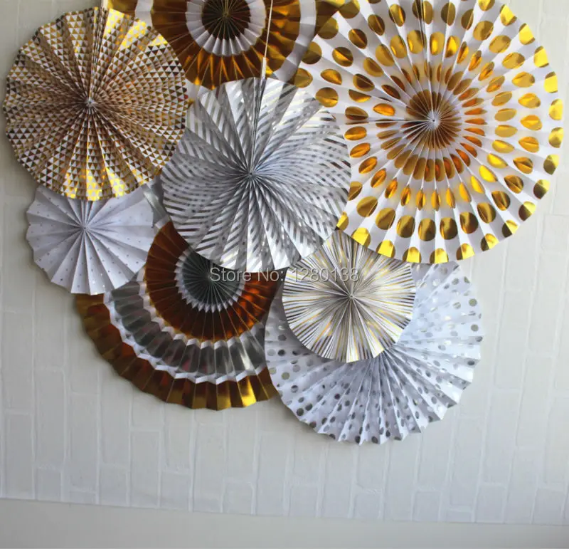 

Бумажные розетки, металлические золотистые и Серебристые фольги для свадьбы, девичника, украшения для детской комнаты, подвесной бумажный ...