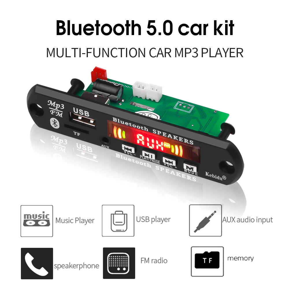 KEBIDU 5V 12V со системой Хендс-фри и Bluetooth MP3 плеер декодер доска автомобильный FM радио