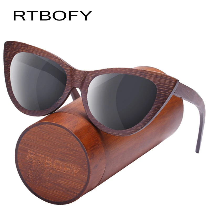 RTBOFY деревянные солнцезащитные очки для женщин Бамбуковая оправа с