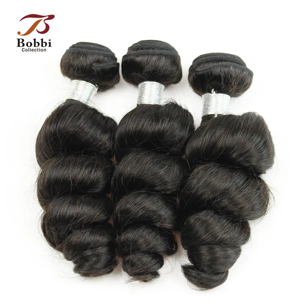 BOBBI COLLECTION Peruvian Loose Wave Bundles With Closure 2/3 Natural Color Non Remy Human Hair Weave | Шиньоны и парики