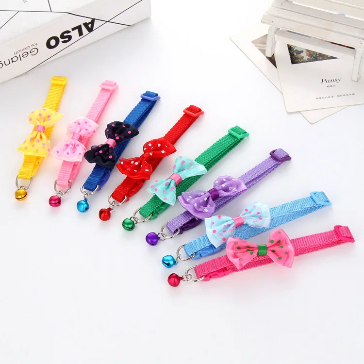 

Cute Adjustable Polyester Pet Dog Collars Puppy Pet Collars with Bowknot and Bell Necklace Collar For Dogs Cat Pet Collars Perro