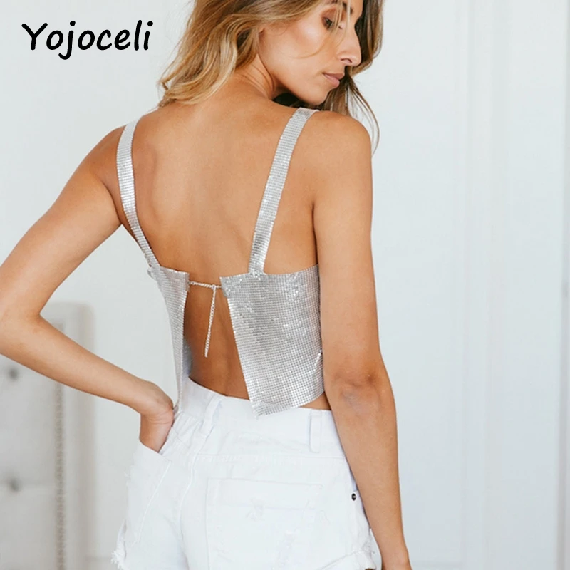 Yojoceli 2018 летние пляжные Топы на бретельках Металлические Блестки День Рождения