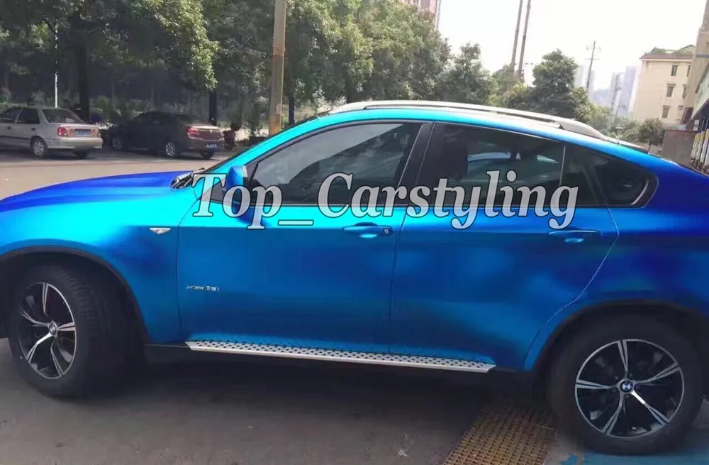 Роскошная титановая Синяя атласная хромированная виниловая пленка для